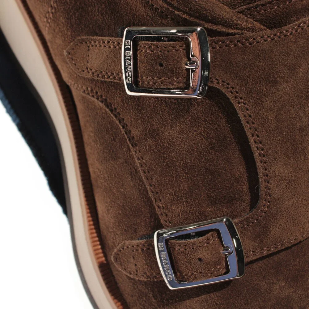 Di Bianco NWD Double Monk Strap Dress Shoes Size 9 US in Brown Suede